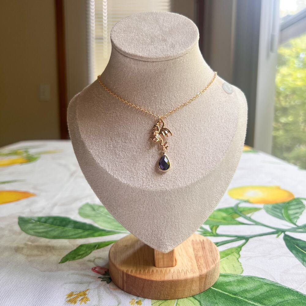 Dragon Necklace Amethyst Fantasy Aesthetic D&D Novelty Whimsical Fun Necklace